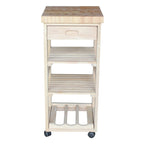 Carrito de cocina de parawood macizo sin acabado