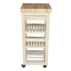 Carrito de cocina de parawood macizo sin acabado