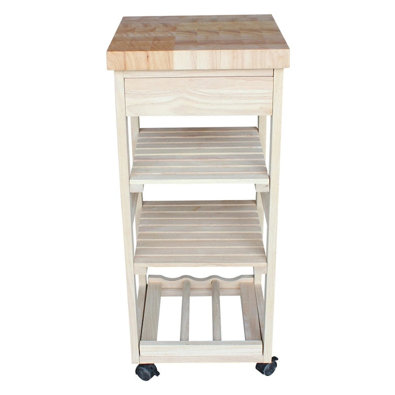 Unfinished Solid Parawood Kitchen Trolley
