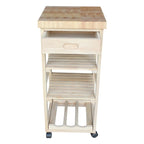 Carrito de cocina de parawood macizo sin acabado