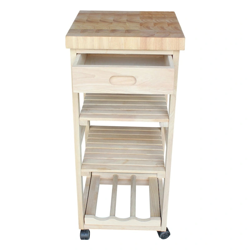 Unfinished Solid Parawood Kitchen Trolley