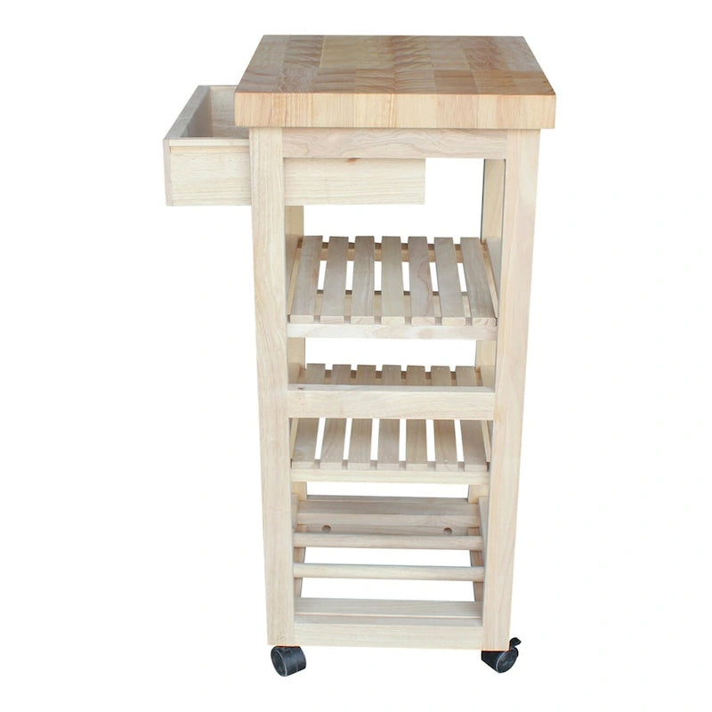 Unfinished Solid Parawood Kitchen Trolley