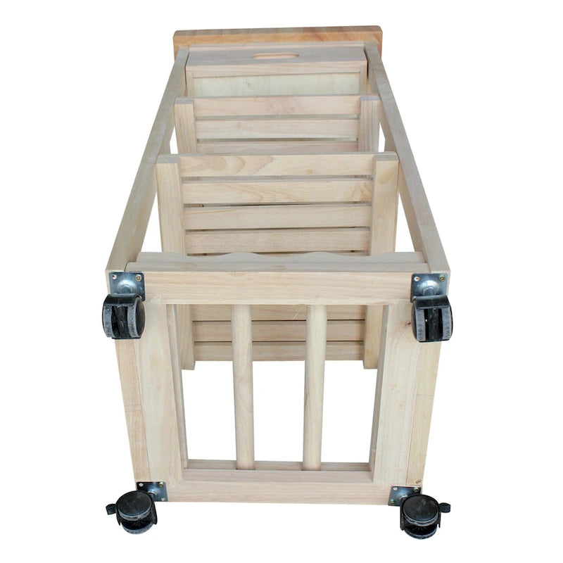 Unfinished Solid Parawood Kitchen Trolley