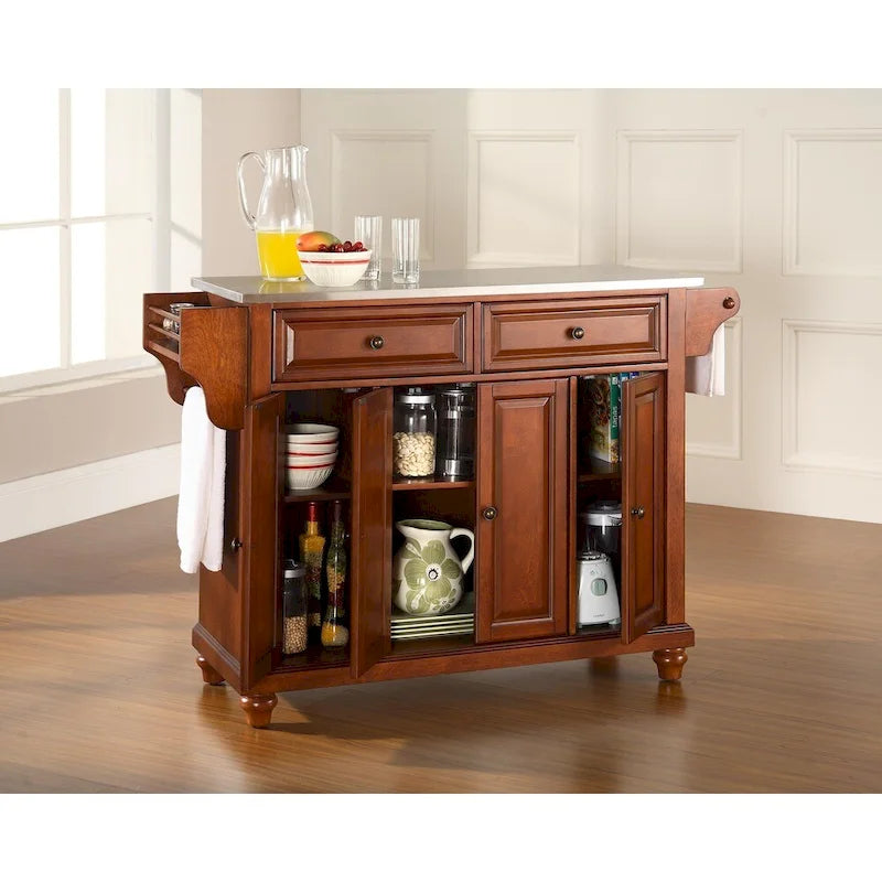 Stainless Steel Top Kitchen Island in Cherry Finish - 18 D x 51.5 W x 36 H