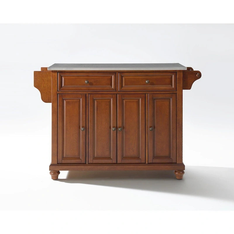 Stainless Steel Top Kitchen Island in Cherry Finish - 18 D x 51.5 W x 36 H