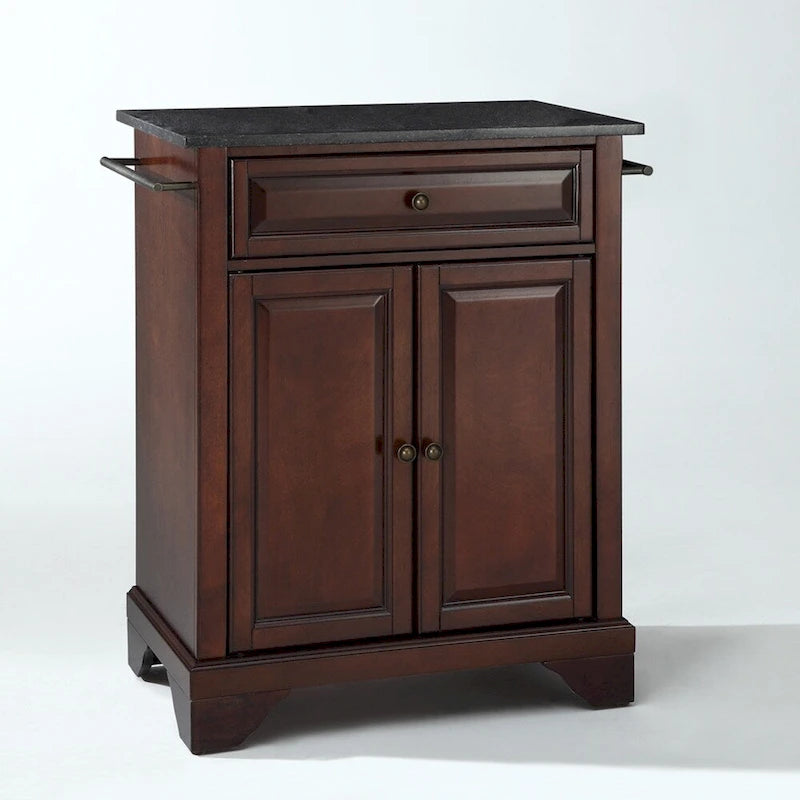 Portable Kitchen Island with Black Granite Top in Mahogany