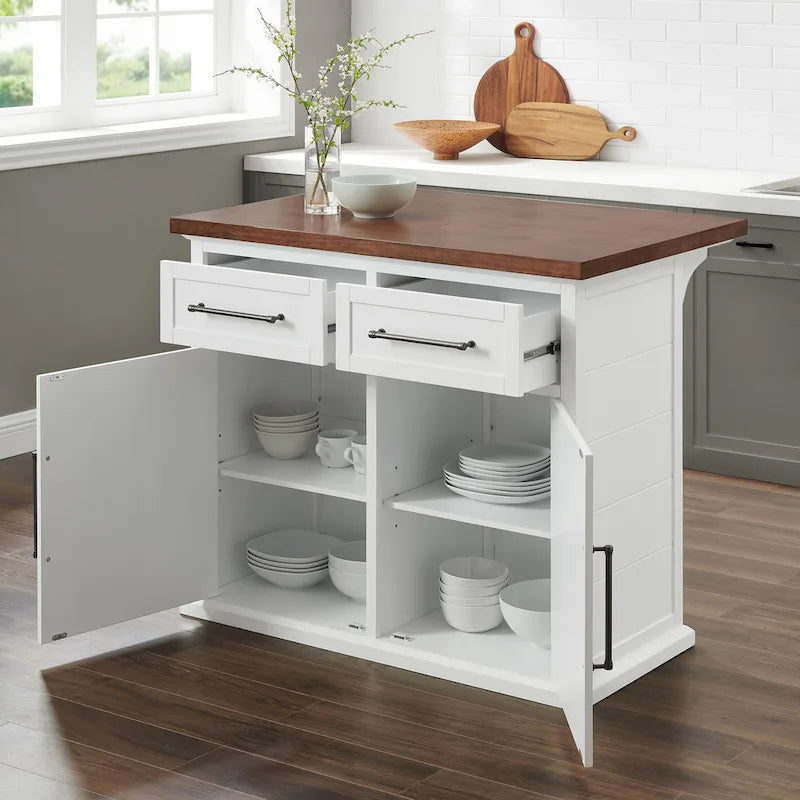 White Wood Top Kitchen Island with Storage - 27 D x 42 W x 36 H