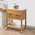 Bamboo Kitchen Cart with Stainless Steel Top and 2 Drawers, Brown