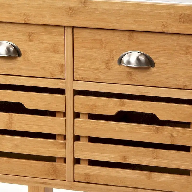Bamboo Kitchen Cart with Stainless Steel Top and 2 Drawers, Brown