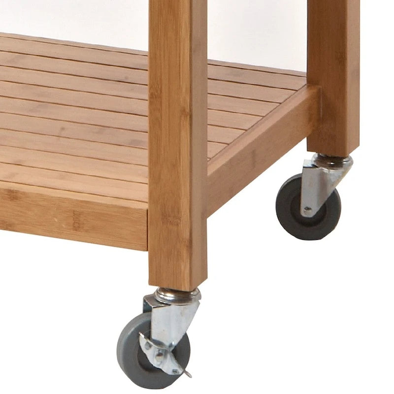 Bamboo Kitchen Cart with Stainless Steel Top and 2 Drawers, Brown