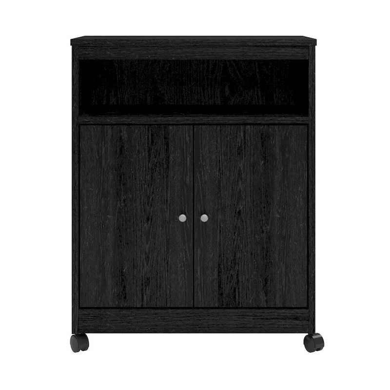 Black Rolling Kitchen Microwave Cart with Cabinet
