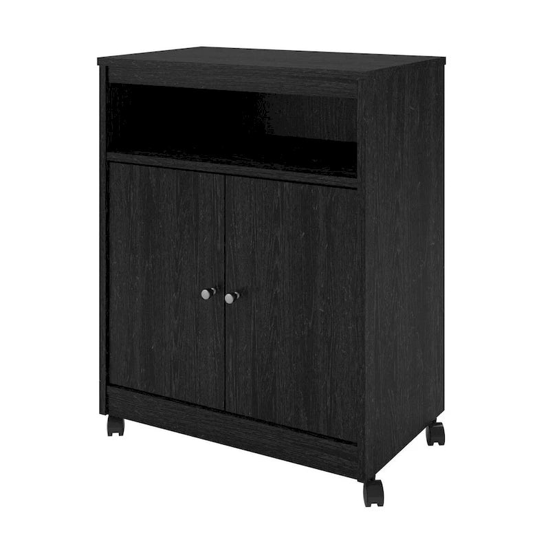 Black Rolling Kitchen Microwave Cart with Cabinet