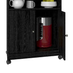 Carrello da cucina nero con microonde, ruote e mobiletto