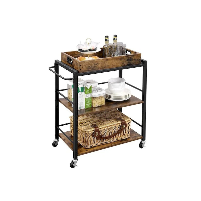3-Tier Industrial Bar Cart with Removable Tray