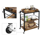Carrito de bar industrial de 3 niveles con bandeja extraíble