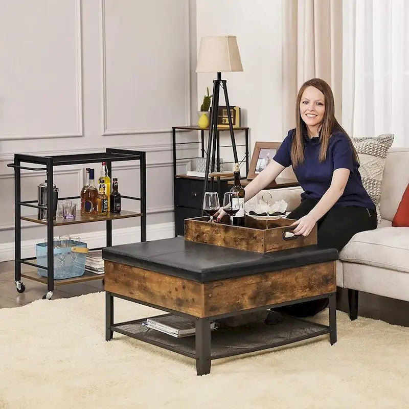 3-Tier Industrial Bar Cart with Removable Tray