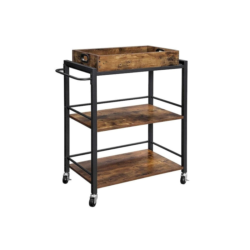 3-Tier Industrial Bar Cart with Removable Tray