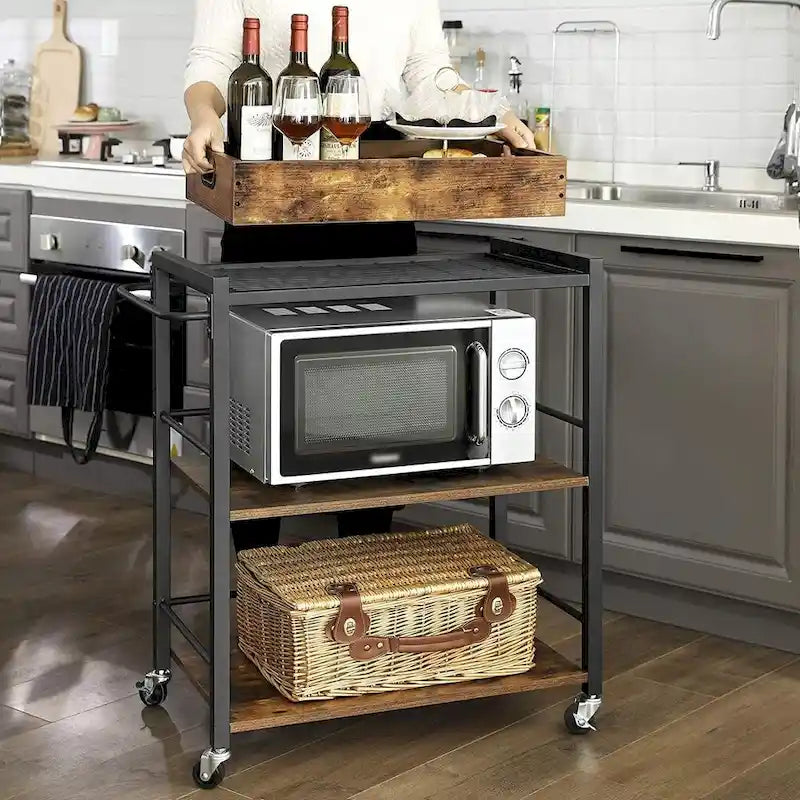3-Tier Industrial Bar Cart with Removable Tray
