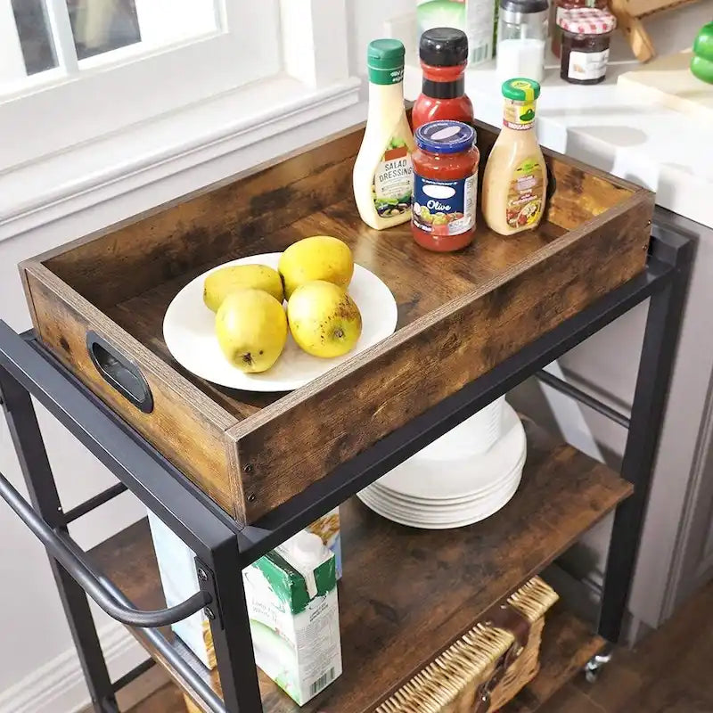 3-Tier Industrial Bar Cart with Removable Tray