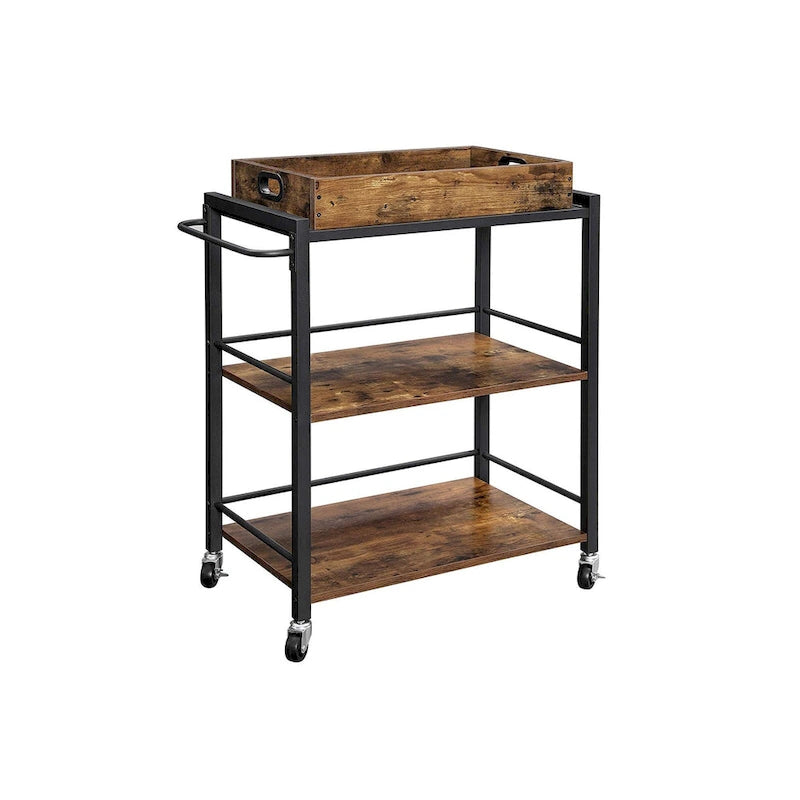 3-Tier Industrial Bar Cart with Removable Tray