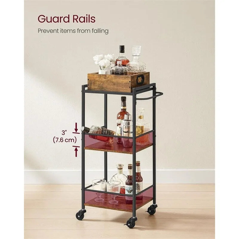 3-Tier Industrial Bar Cart with Removable Tray