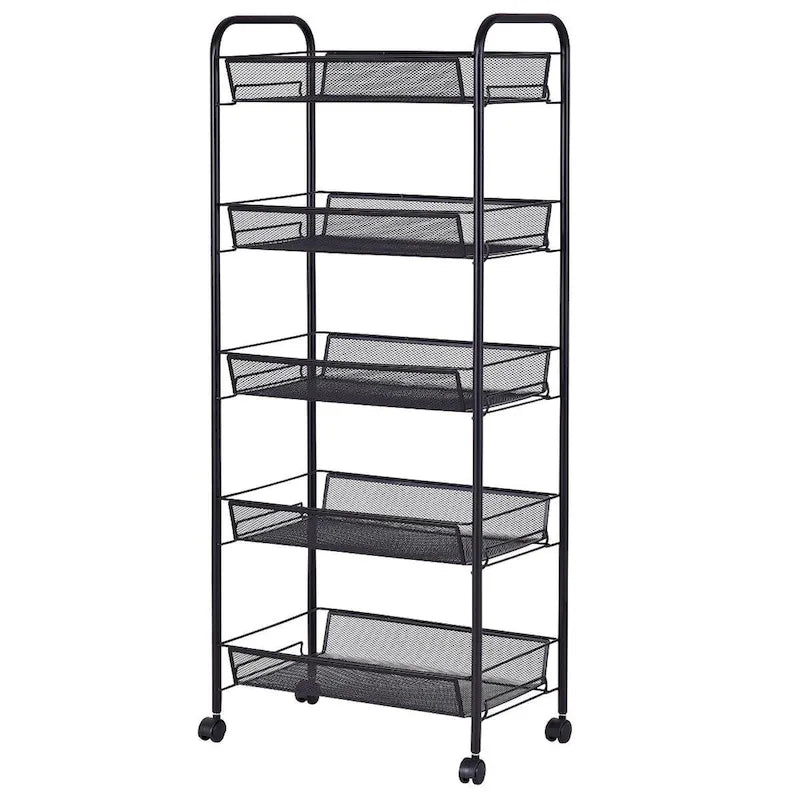 5 Tier Storage Rack Trolley Cart With Four 360 Degree Swivel Wheels - 17.5 x 10.5 x 41 (L x W x H)