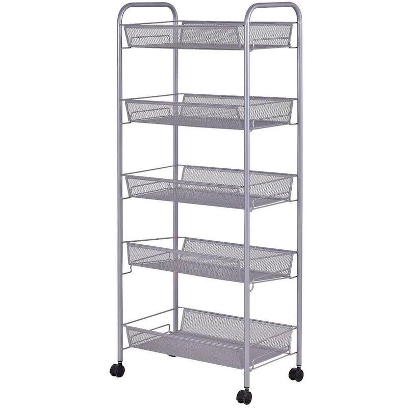 5-Tier Steel Storage Cart with Swivel Wheels