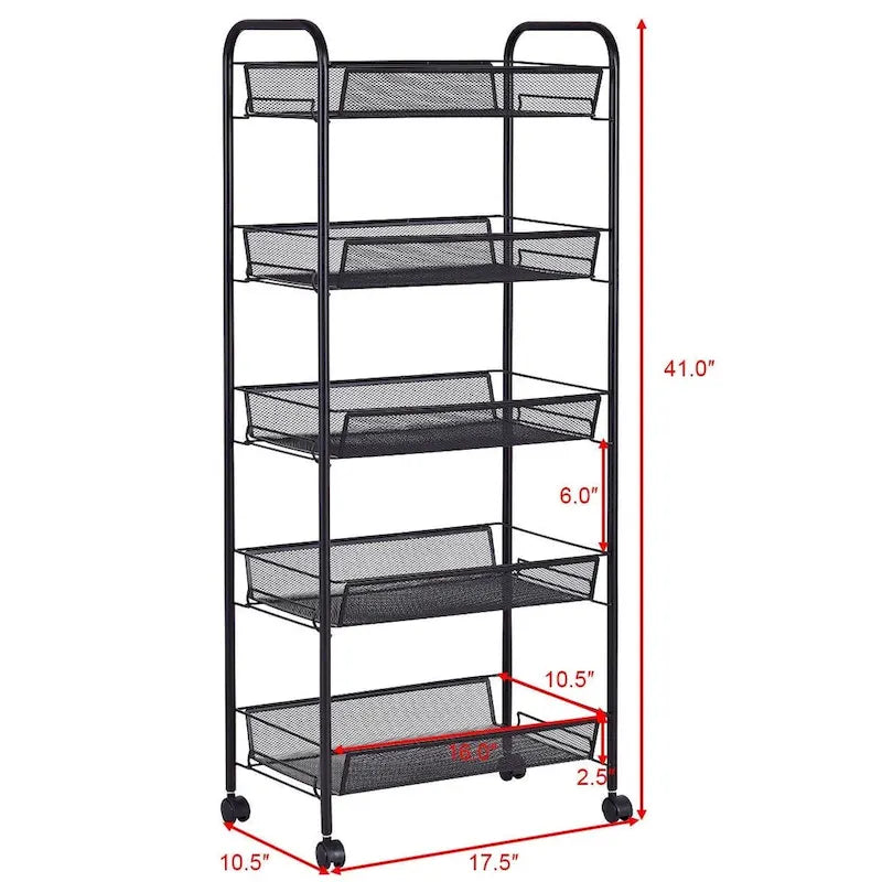 5-Tier Steel Storage Cart with Swivel Wheels
