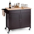 Brown Kitchen Island Storage Cart with Wood Top and Casters - 43 x 19.5 x 35.5 (L x W x H)