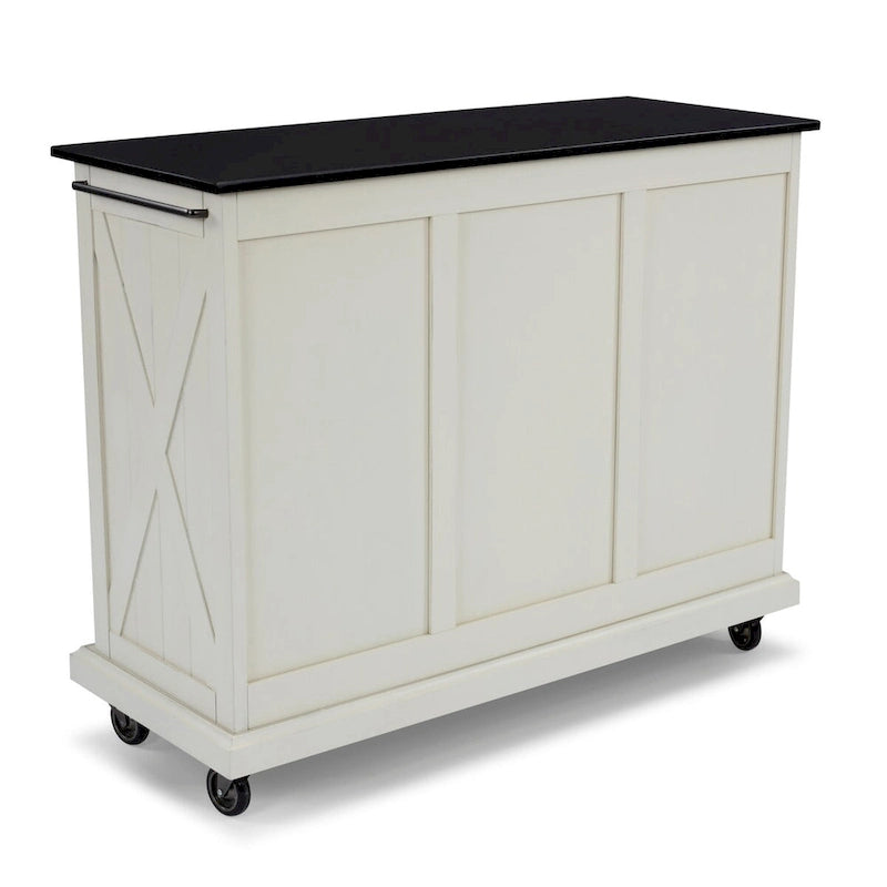 Off-White Wood Kitchen Cart with Black Granite Top