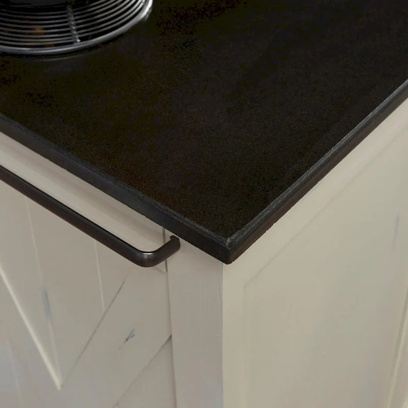 Off-White Wood Kitchen Cart with Black Granite Top