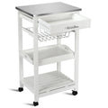 White Kitchen Cart with Storage Drawer and Stainless Steel Top - 18.5 x 14.5 x 33 ( L x W x H )