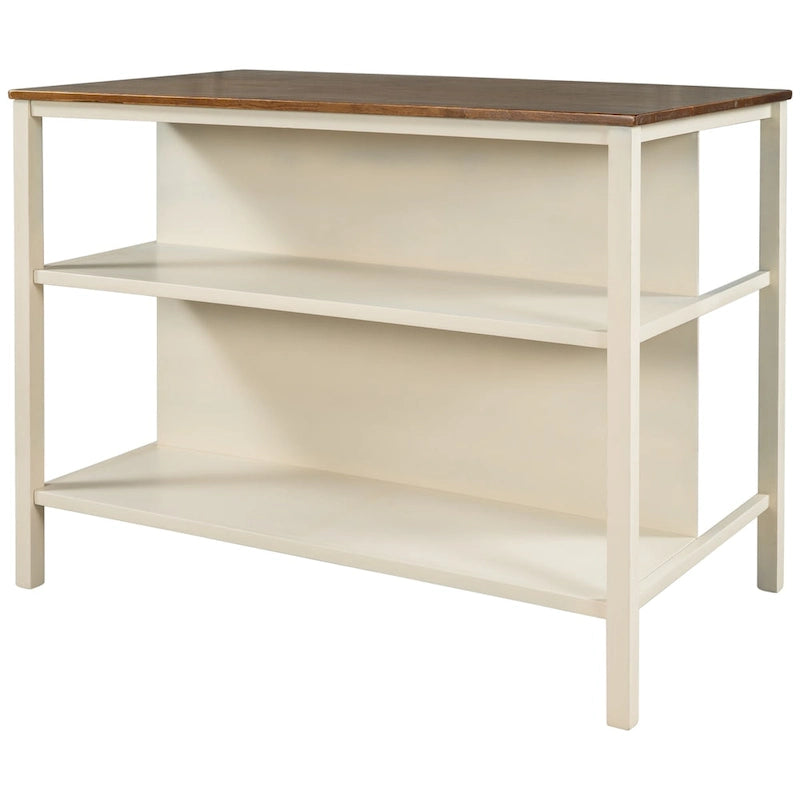 45-Inch Rubberwood Kitchen Island with 2 Open Shelves