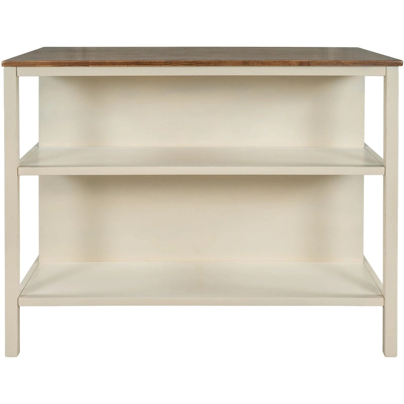 45-Inch Rubberwood Kitchen Island with 2 Open Shelves