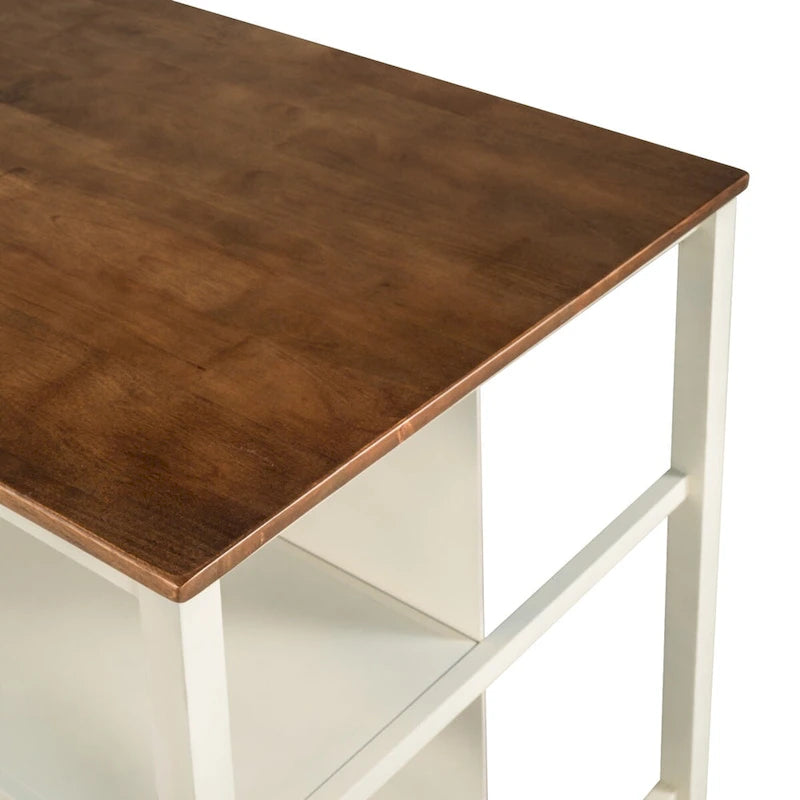 45-Inch Rubberwood Kitchen Island with 2 Open Shelves