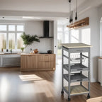 Rolling Kitchen Cart with Drawer and Removable Serving Trays