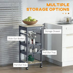 Rolling Kitchen Cart with Drawer and Removable Serving Trays