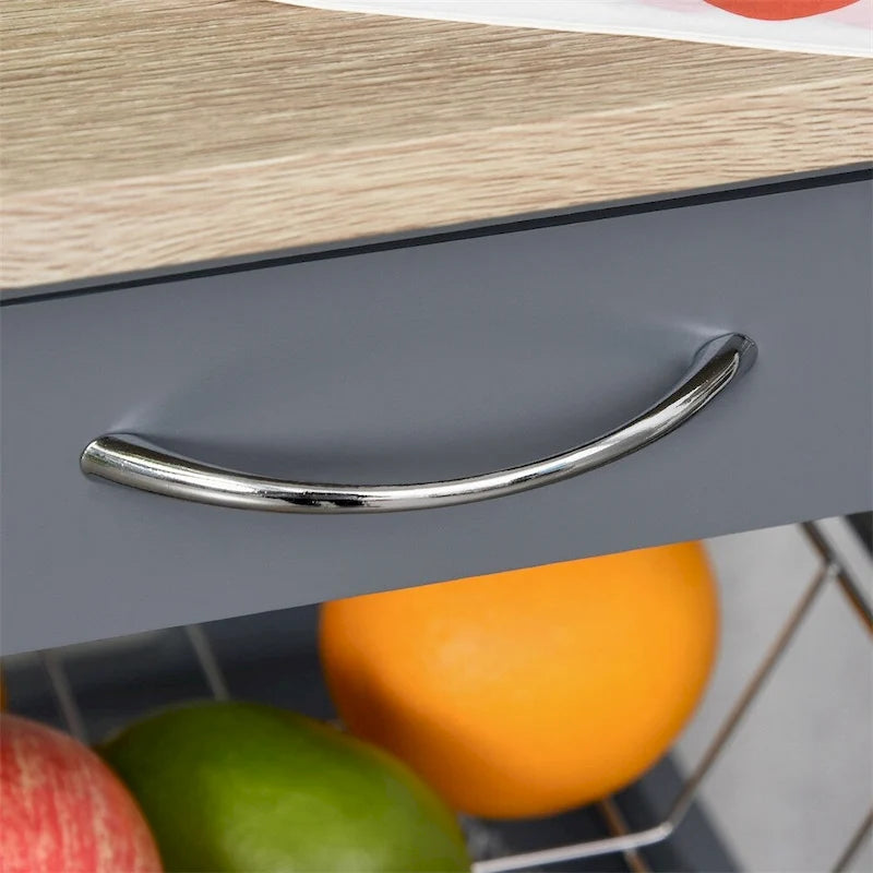 Rolling Kitchen Cart with Drawer and Removable Serving Trays