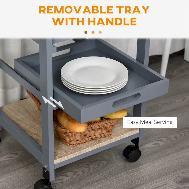 Rolling Kitchen Cart with Drawer and Removable Serving Trays