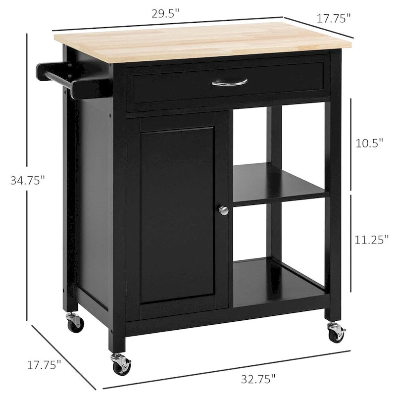 Rolling Kitchen Island Cart with Storage and Solid Wood Top
