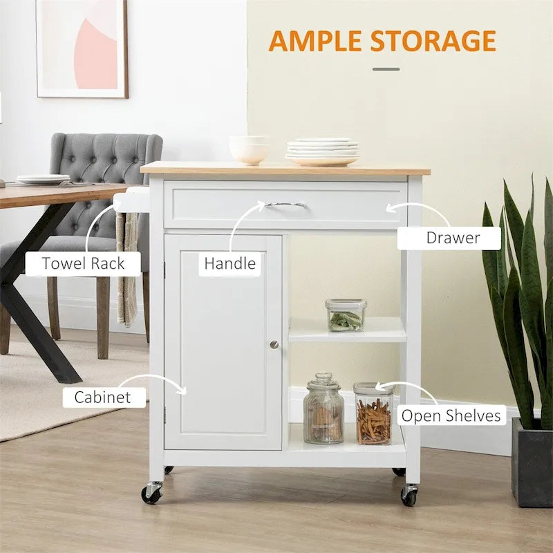 Rolling Kitchen Island Cart with Storage and Solid Wood Top