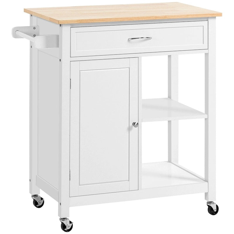 Rolling Kitchen Island Cart with Storage and Solid Wood Top