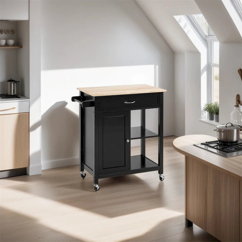 Rolling Kitchen Island Cart with Storage and Solid Wood Top