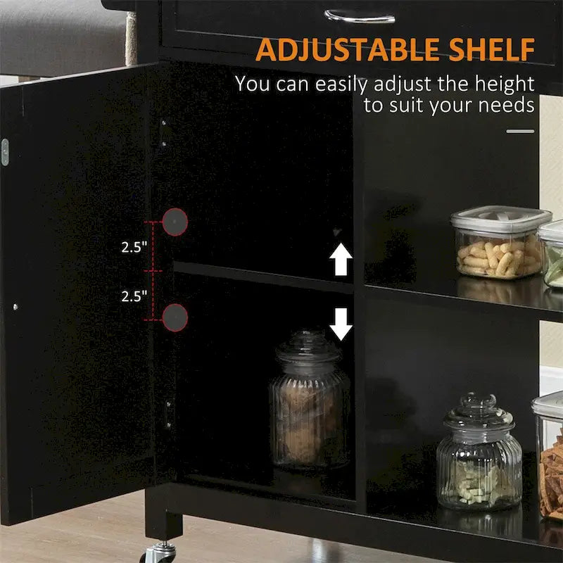 Rolling Kitchen Island Cart with Storage and Solid Wood Top