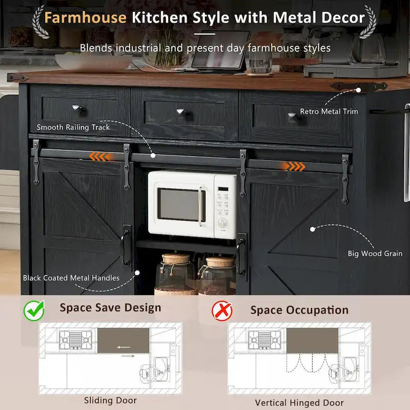 53.75-Inch Rolling Kitchen Island with Drop Leaf and Power Outlets