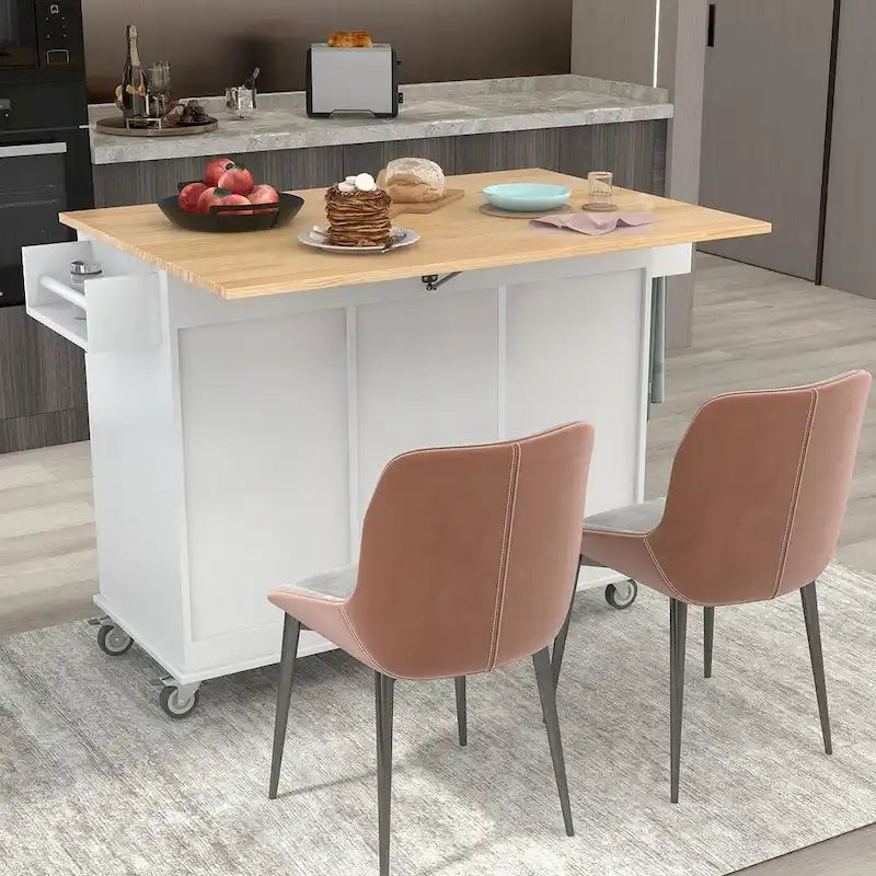 Rolling Kitchen Island with Drop Leaf, 3 Drawers and 2 Doors