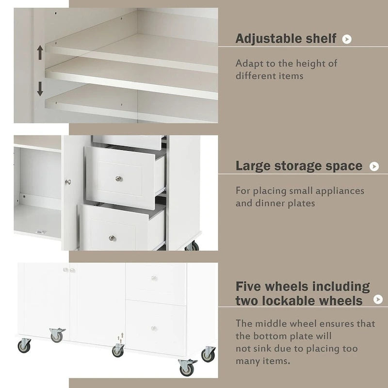 Rolling Kitchen Island with Drop Leaf, 3 Drawers and 2 Doors