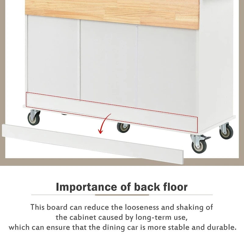 Rolling Kitchen Island with Drop Leaf, 3 Drawers and 2 Doors