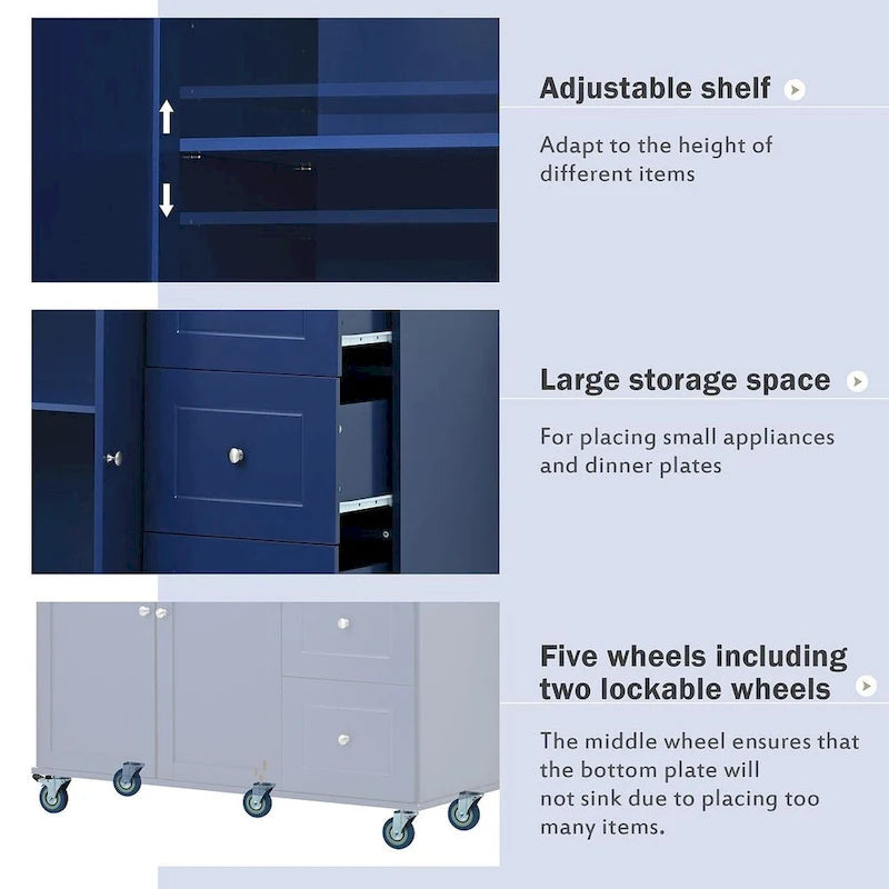 Rolling Kitchen Island with Drop Leaf, 3 Drawers and 2 Doors
