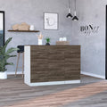 Kitchen Island with 3 Drawers and Cabinet, White and Dark Walnut